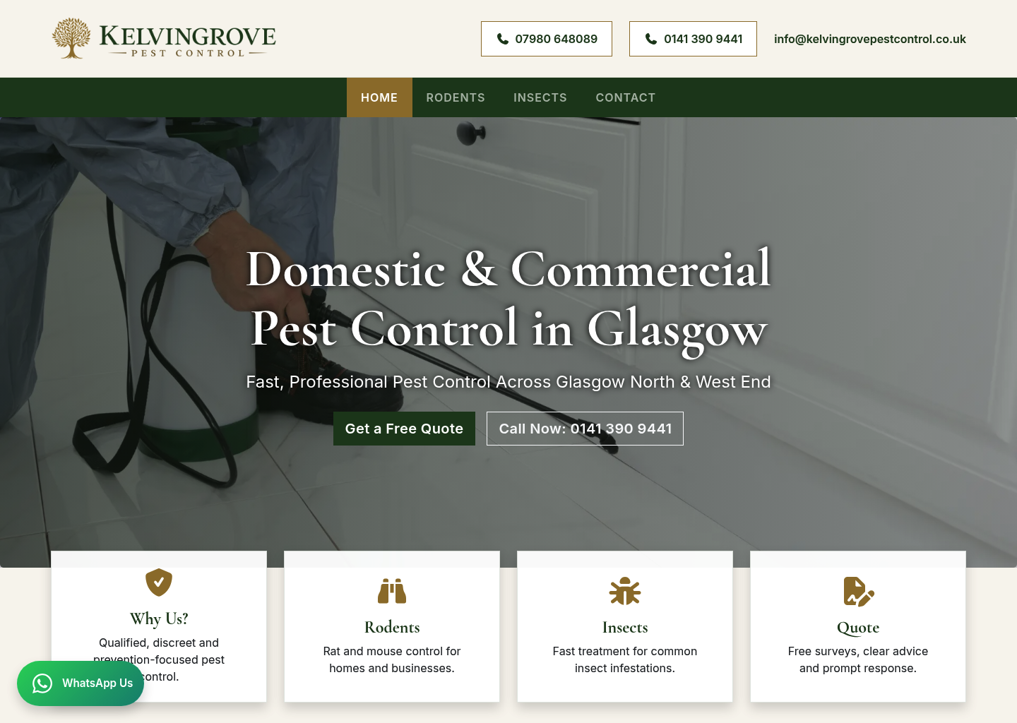 Kelvingrove Pest Control website preview